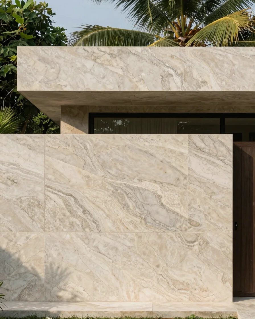 Contoh visual pemasangan batu alam pada dinding rumah tinggal, te